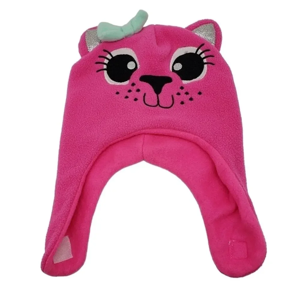 Cat Beanie Hat with Silver Glitter Ears with Hair Bow